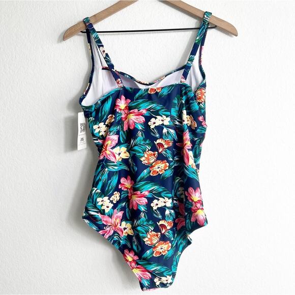 EKOUAER SWIM BLUE TROPICAL BLUE PRINT ONE PIECE WOMEN SWIMSUIT SIZE XL NEW - Picture 3 of 6